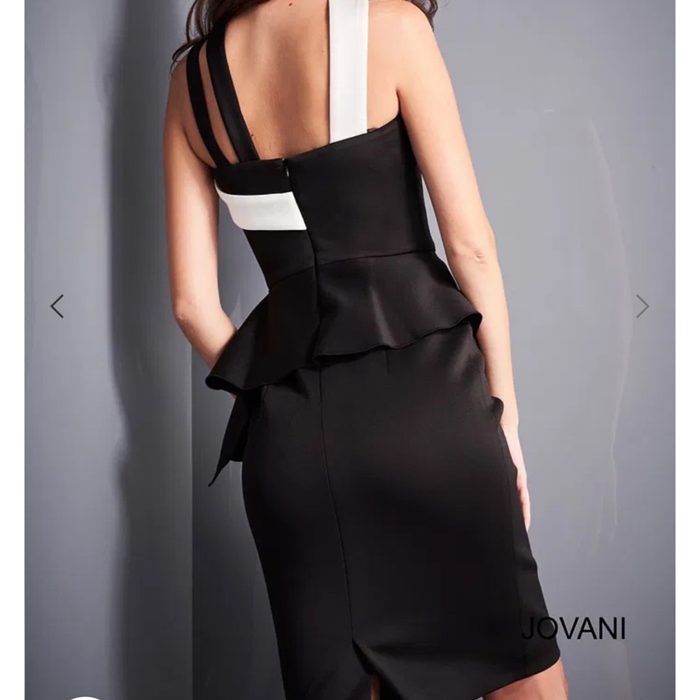 Jovani One Shoulder Black and White Dress - Picture 3 of 5